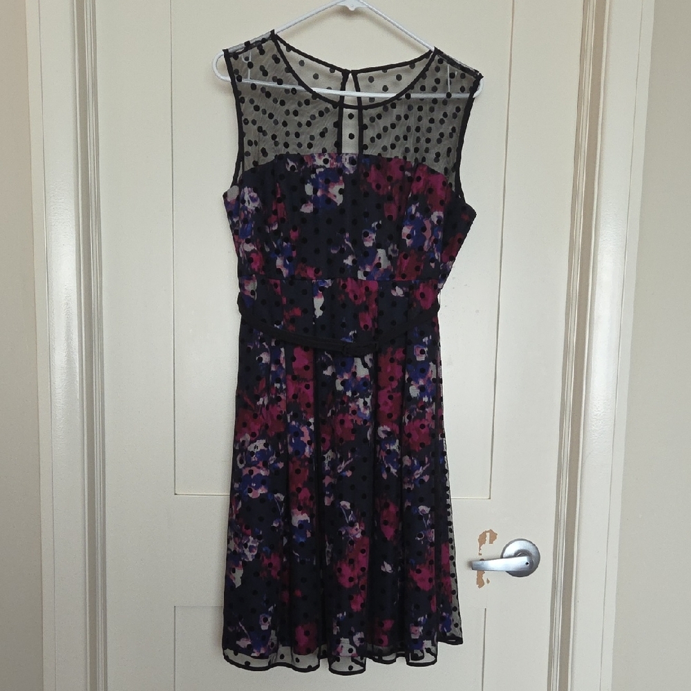 Motherhood Black and Pink Floral Mesh Midi Dress